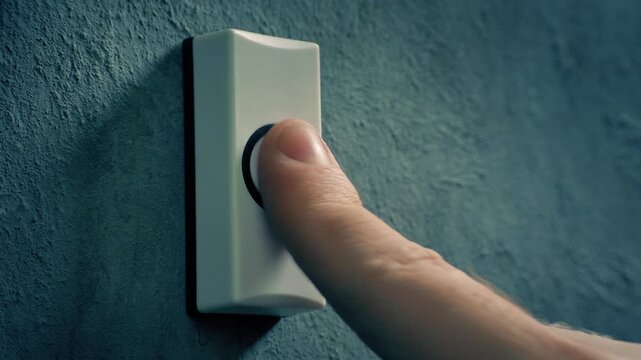 Person Rings Doorbell On Wall 2 Shots