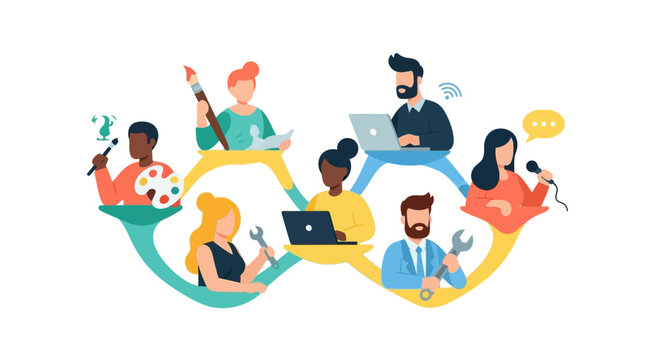 Diverse Professionals Collaborating: Multiskilled Workforce Networking and Teamwork