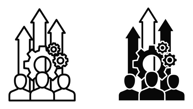Black and white of a bar chart with arrows and circles