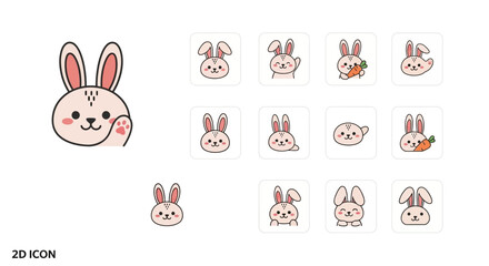 Obraz premium Charming bunny character illustrations with various expressions in a square format