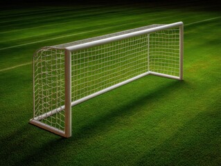 Fototapeta premium Realistic soccer goal on vibrant green field capturing the essence of sports and teamwork in an outdoor setting