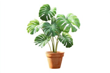 Fototapeta premium Lush green foliage with natural split leaves in a terracotta pot