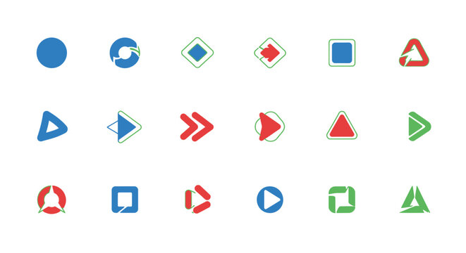 A Collection of Colorful Geometric Shapes and Directional Icons with Modern Design
