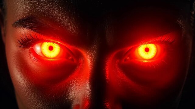 Closeup of glowing red eyes
