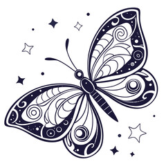 A beautiful butterfly with swirling patterns on its wings with stars © mukul