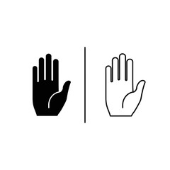 Fototapeta premium Stop hand icon set: solid black and outline for prohibition and warning