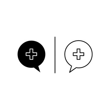 Plus sign in speech bubble icon set in solid and outline style for messaging and notifications