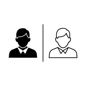 User profile avatar icon set, person account and identity, black and outline vector