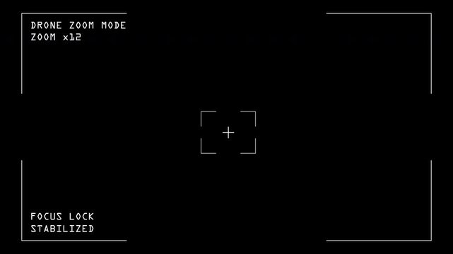 Drone Camera HUD Overlay Clean Interface with Zoom Mode, Focus Lock and Target Frame Minimal Surveillance Viewfinder Screen 4K Loop