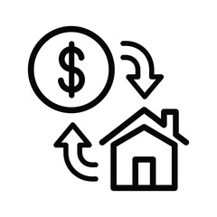 Obraz premium Circular flow of money between a house and a dollar sign symbolizing real estate investment.