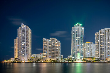Night photo Brickell Key Downtown Miami