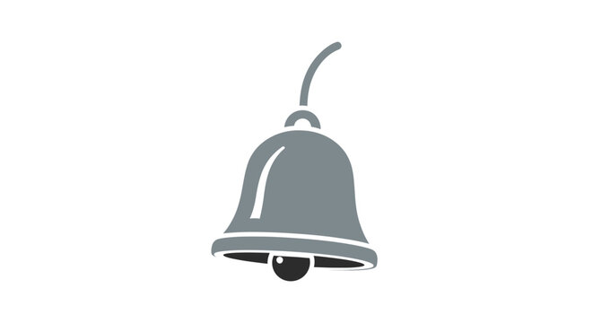 Simple grey bell icon isolated on a white backdrop, notification symbol