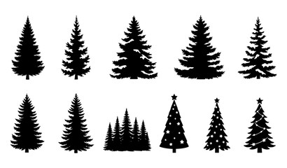 Obraz premium Evergreen Pine & Christmas Tree Silhouettes – Minimal Vector Collection