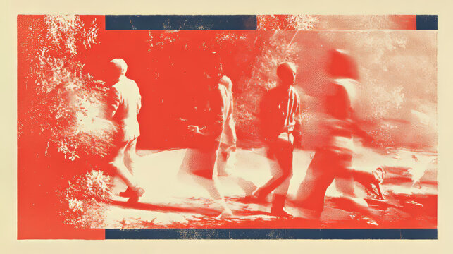Abstract Halftone Graphic of People in Motion