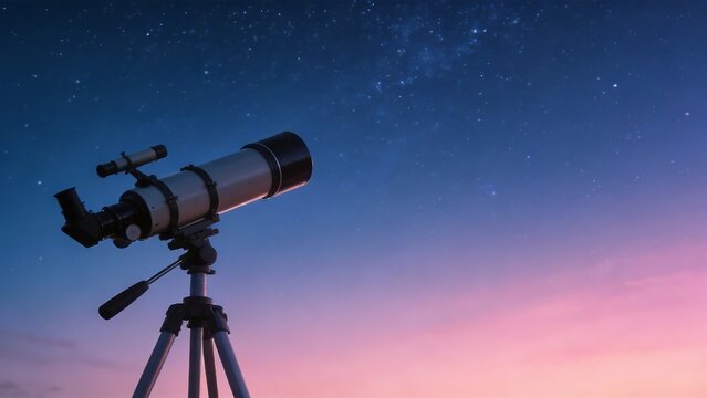 Telescope under starry sky