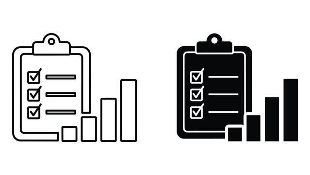 Black checklist with white checkmarks and bar graph on white background