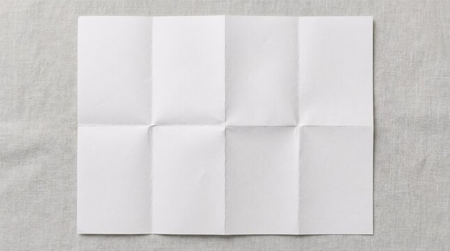 Empty Folded White Paper Sheet with Creases on Neutral Fabric Texture