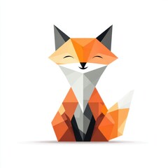 Obraz premium Flat Design Illustration of a Fox With Warm Colors and a Cheerful Expression on a White Background in a Simple Geometric Style