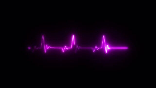 neon heartbeat line with sharp peaks on dark grid, medical and health data visualization for cardiogram and pulse monitoring. 4k video