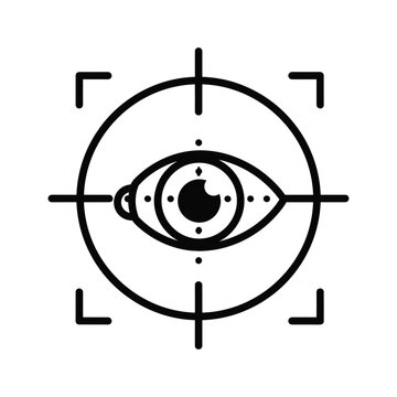 Sighting scope reticle with eye illustration at the center