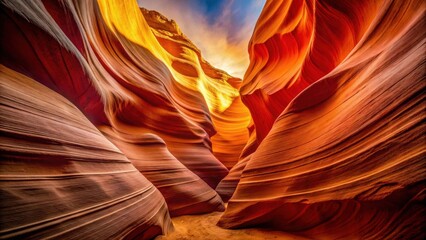Obraz premium A mesmerizing vista of naturally sculpted sandstone formations, exhibiting a captivating interplay of light and shadow within a narrow canyon passage