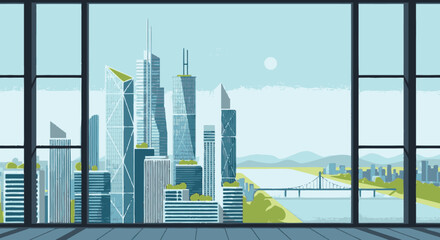Obraz premium Modern Cityscape with Skyscrapers and Crane.