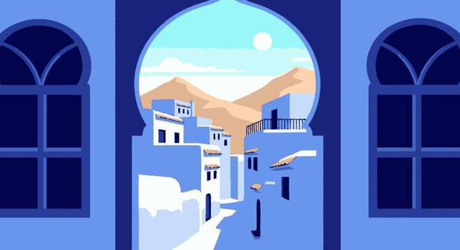 Illustration of Window View of Village.