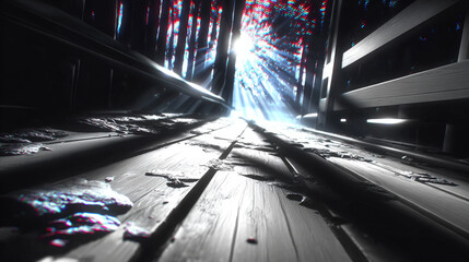 Fototapeta premium Abstract Sci-Fi Tunnel with Bright Digital Glitch Light