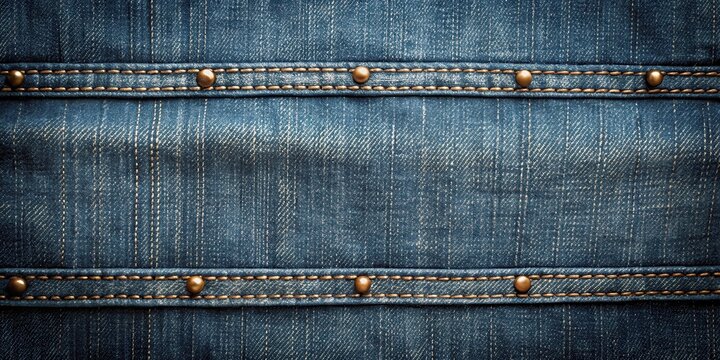 Close-up Detailed Texture of Denim Fabric with Decorative Stitching and Metal Studs