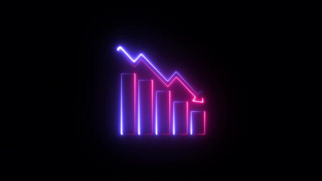Animated descending graph icon designed in flat icon style. Financial business loss descending graph chart. Business loss concept. 4K video.