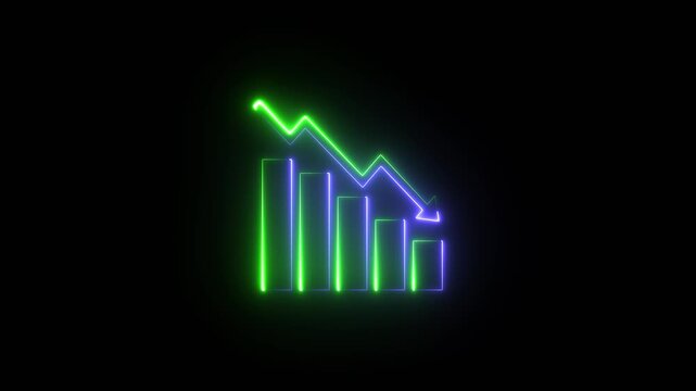 Animated descending graph icon designed in flat icon style. Financial business loss descending graph chart. Business loss concept. 4K video.