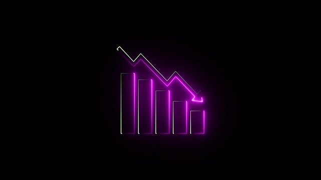 Animated descending graph icon designed in flat icon style. Financial business loss descending graph chart. Business loss concept. 4K video.