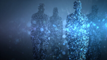 Ethereal Human Forms Composed of Blue Light Particles