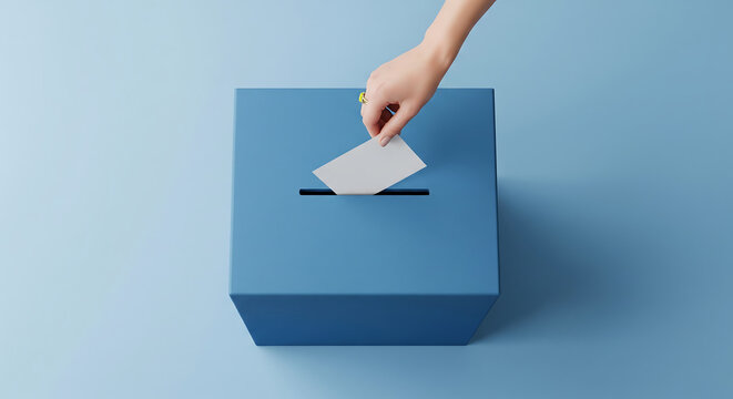 Casting Your Vote: Election Day Concept with Hand Putting a Ballot into a Ballot Box, Ideal for Voting and Civic Engagement Campaigns