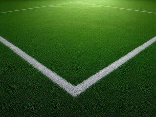 Obraz premium Lush Green Grass Field with White Lines for Sports Play and Athletic Activities in Bright Daylight Environment