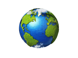 Fototapeta premium Isolated realistic 3D globe of planet Earth with textured land and water, Atlantic focus