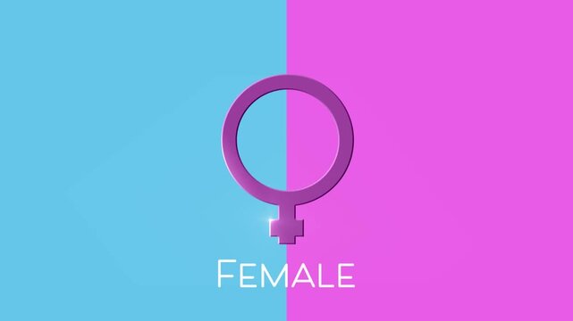 Animation of female text and symbol on red and blue background