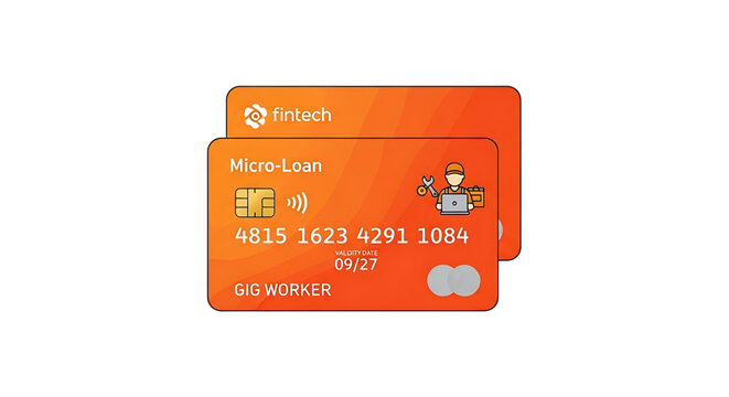 A fintech company issues a micro-loan credit card to a gig worker with a modern design
