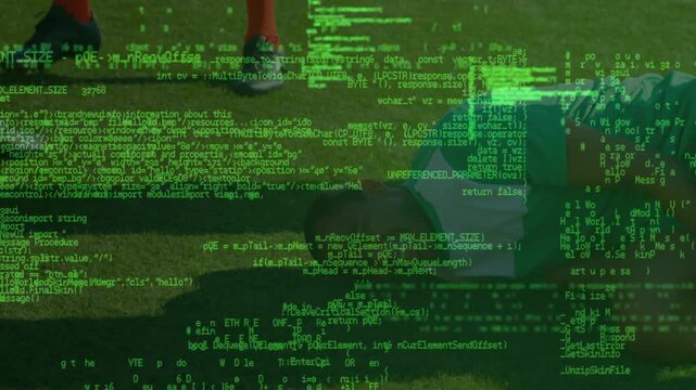 Animation of digital interface over football players