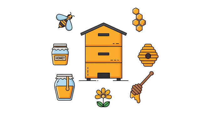Beehive with honeycomb and bee.