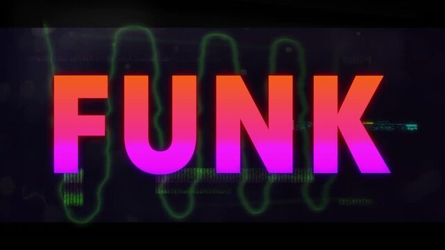 Animation of text using computer over purple rotating circles on black background