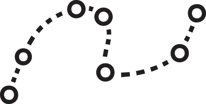 A black and white minimalist featuring a series of circular nodes connected by a dotted path representing a journey or process flow