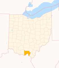 Map of the County Scioto (Ohio, US) showing the Federal State with the highlighted County © TipTopMap