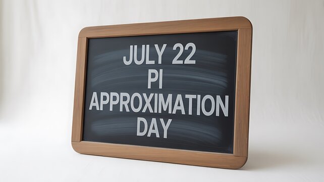 Chalkboard displays Pi Approximation Day message with date for July twenty second