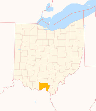 Map of the County Scioto (Ohio, US) showing the Federal State with the highlighted County