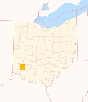 Map of the County Warren (Ohio, US) showing the Federal State with the highlighted County