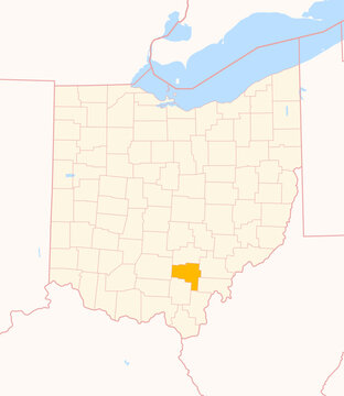 Map of the County Vinton (Ohio, US) showing the Federal State with the highlighted County