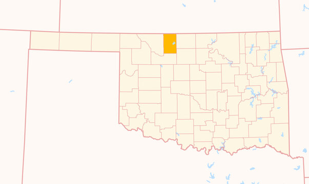 Map of the County Alfalfa (Oklahoma, US) showing the Federal State with the highlighted County