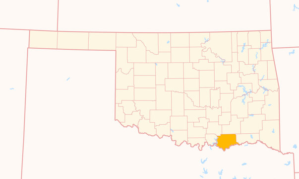 Map of the County Bryan (Oklahoma, US) showing the Federal State with the highlighted County