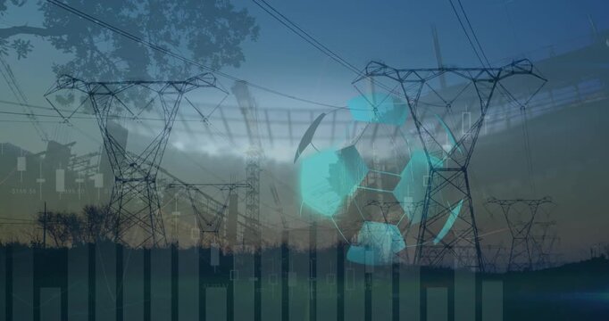 Animation of financial data processing football and landscape